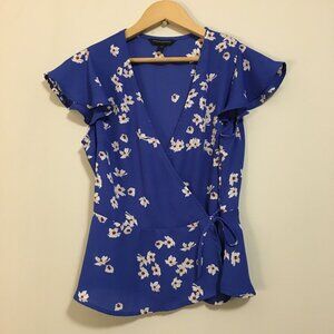 Banana Republic Blue Floral Tie Wrap Top